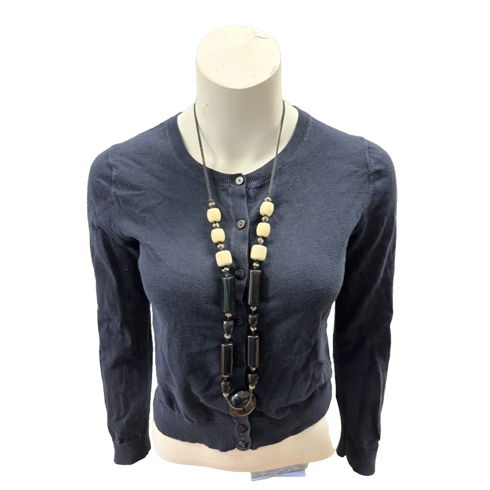 Vintage Beaded Nacklace with Black‎ and Cream-colored Plastic Beads
